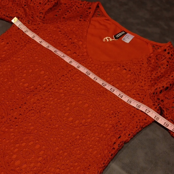 Divided By H&M Dark Burnt Orange Crochet 3/4 Sleeve Dress - Picture 7 of 9